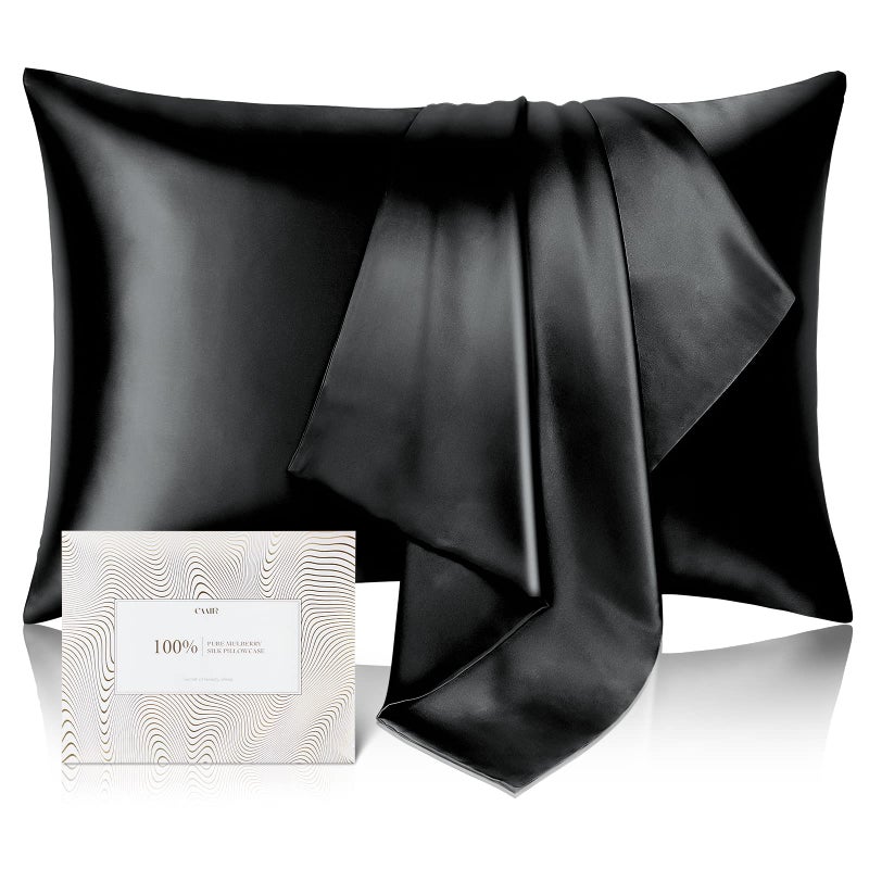 CAAIR 100% Pure Mulberry Silk Pillowcase for Hair and Skin - Allergen Resistant Dual Sides 600 Thread Count Silk Bed Pillow Cases with Hidden Zipper 1pc King Size Black - Image 1